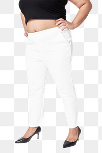 Png black crop top and white pants mockup plus size fashion