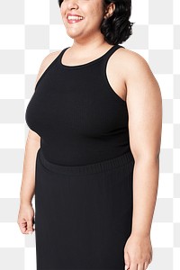 Size inclusive png women&#39;s fashion black dress mockup studio shot