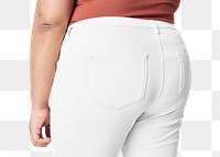 Women&#39;s png white pants pocket closeup plus size apparel mockup