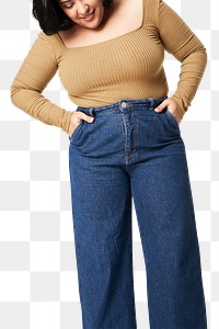 Plus size brown blouse and jeans apparel png mockup women&#39;s fashion