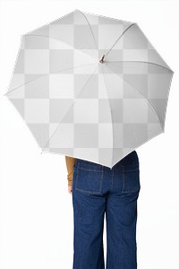 Woman holding png umbrella studio shot
