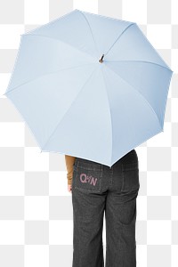 Plus size woman wearing jeans with umbrella mockup png