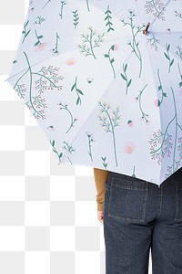 Plus size woman wearing jeans with umbrella png mockup
