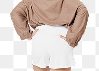 Size inclusive png women's fashion white shorts mockup facing back