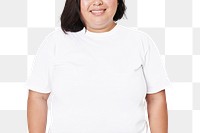 Women&#39;s white t-shirt mockup png fashion shoot in studio