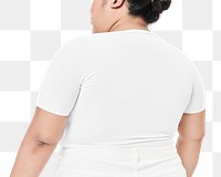 Plus size model png white crop top facing backward apparel mockup