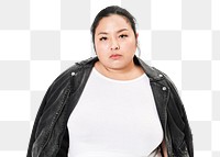 Plus size model jacket apparel mockup png