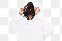 Men's white hoodie mockup png fashion shoot in studio