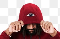 Men's red hoodie mockup png fashion shoot in studio