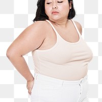 Cream tank top plus size apparel mockup png body positivity shoot