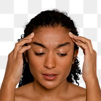 Headache png, woman having migraine, transparent background 