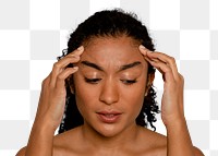 Headache png, woman having migraine, transparent background 