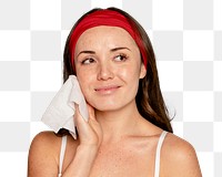 Woman cleansing face png, transparent background