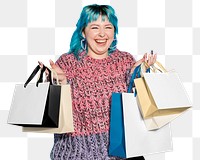 Shopaholic woman png sticker, transparent background