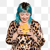 Png woman receiving gift, transparent background