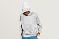 Sweatshirt png mockup & beanie, men's fashion & apparel, transparent design