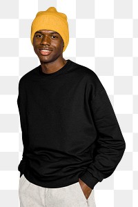 Png man wearing beanie sticker, transparent background