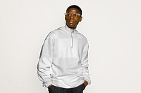 Half zip sweater png mockup, men's streetwear fashion, transparent design