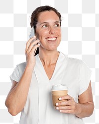 Happy woman png mockup on a call