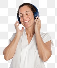 Woman png mockup listening to music from headphones