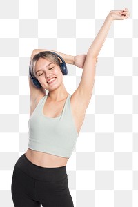 Woman png mockup listening to music from headphones