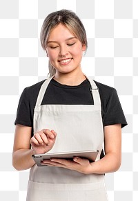 Cafe employee png taking orders with tablet