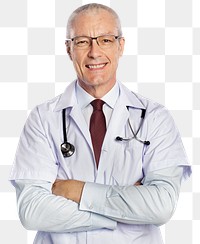 Cheerful male doctor png mockup in a white gown portrait