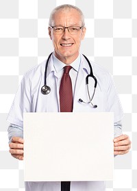 Male doctor png mockup showing a blank sign board