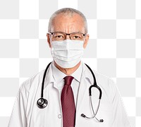 Male doctor png mockup with a face mask portrait