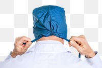 Male surgeon png mockup wearing a blue surgical cap