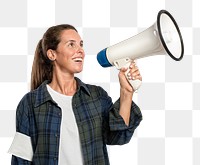 Female activist png mockup with a megaphone