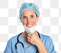 Female doctor png mockup with a stethoscope portrait