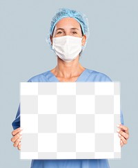 Sign board png mockup shown by a doctor