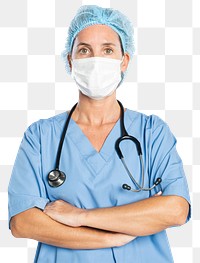 Female doctor png mockup with a stethoscope portrait