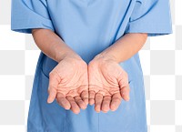 Female doctor png mockup showing a support hand gesture