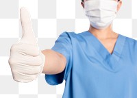 Medical gloves png mockup showing a thumbs up