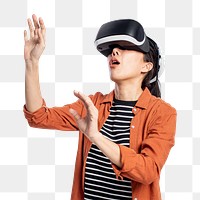 Woman png mockup experiencing VR entertainment technology