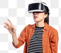 Woman png mockup experiencing VR entertainment technology