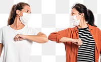 People png mockup with face masks doing elbow bumps new normal greeting