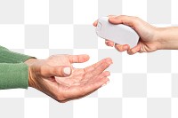 Alcohol spraying on hands png mockup for personal hygiene