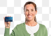 Credit card png mockup presented by a woman