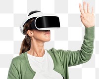 Woman png mockup experiencing VR entertainment technology