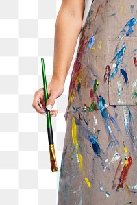 Female artist png mockup holding a paintbrush