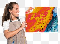 Female artist png mockup showing a fluid artwork canvas