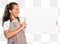 Female artist png mockup showing a canvas