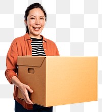 Woman png mockup carrying a moving box