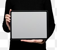 Hand holding blank tablet png