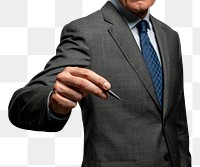 Businessman gesture png mockup using a pen and writing on an invisible screen