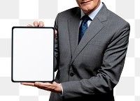 Businessman holding blank tablet png