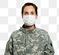 Female soldier png mockup wearing a face mask